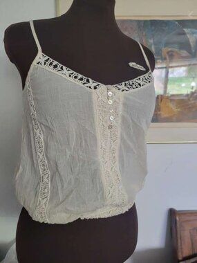 Vintage Boho Chic American Outfitters Cream Lace Trim Top